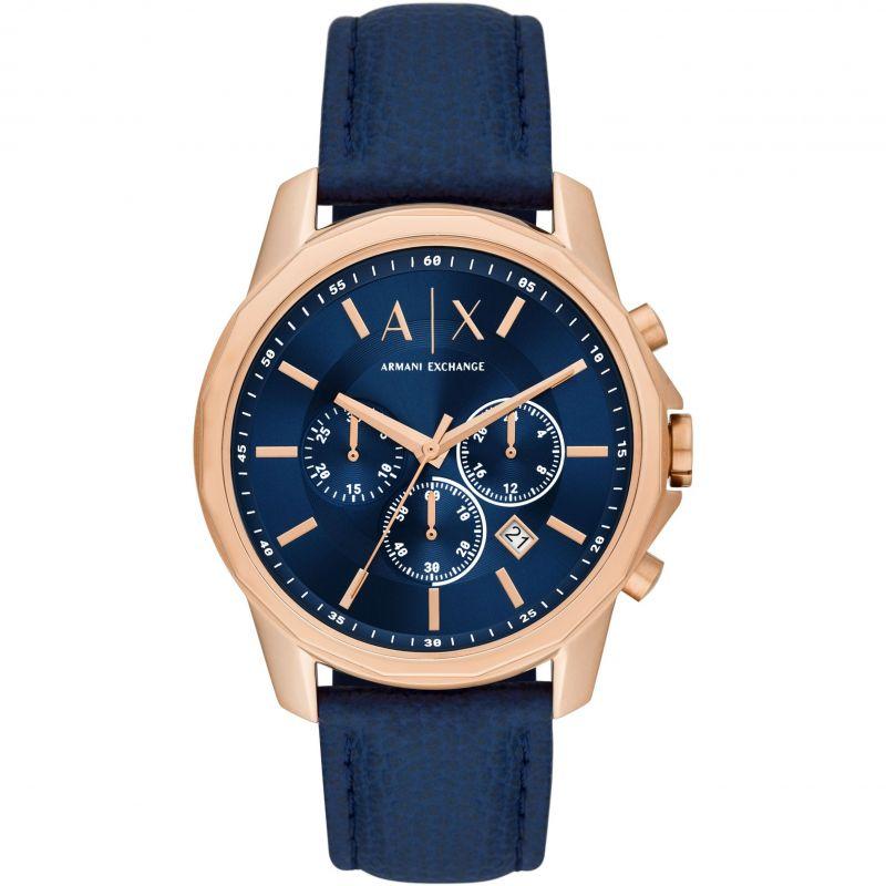 ARMANI EXCHANGE Mens Chronograph - AX1723, Rose Gold case with Blue Leather Strap