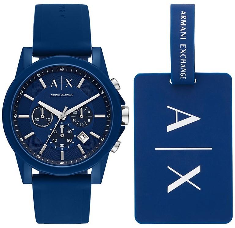 ARMANI EXCHANGE Outerbanks Chronograph Gift Set - AX7107, Blue case with Blue Rubber Strap