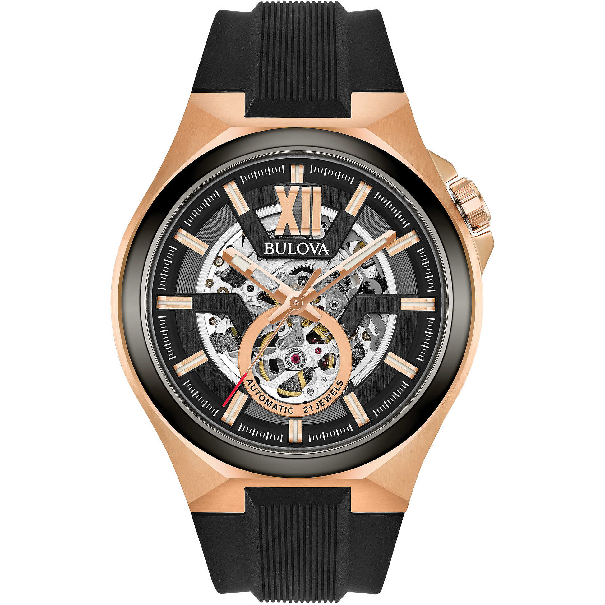 BULOVA Mechanical Automatic 98A177 Rose Gold case with Black Rubber Strap