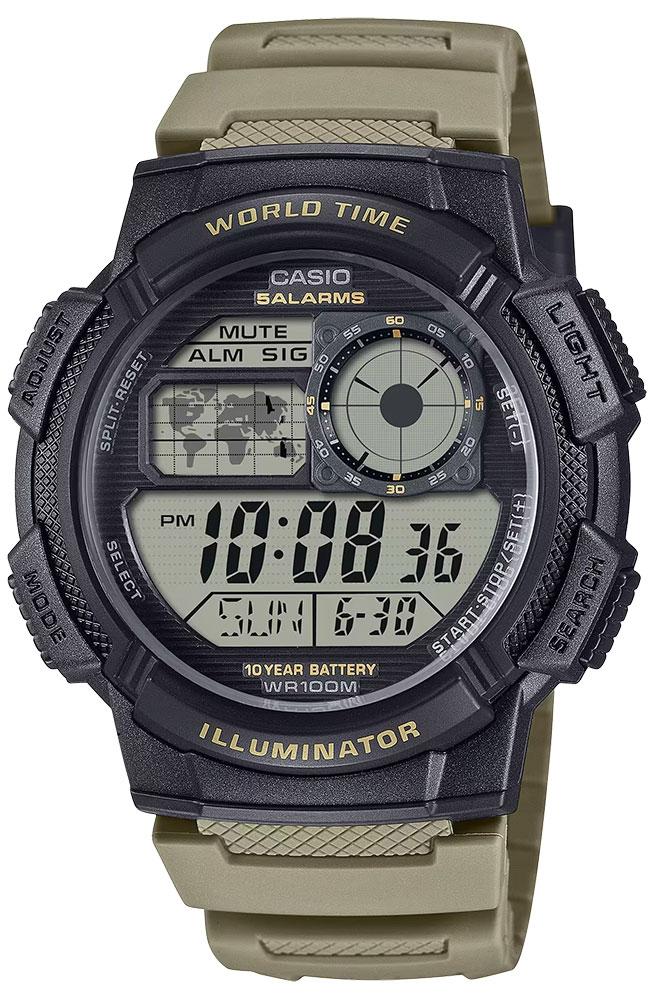 Casio CASIO Collection - AE-1000W-5AVEF Black case, with Khaki Rubber Strap