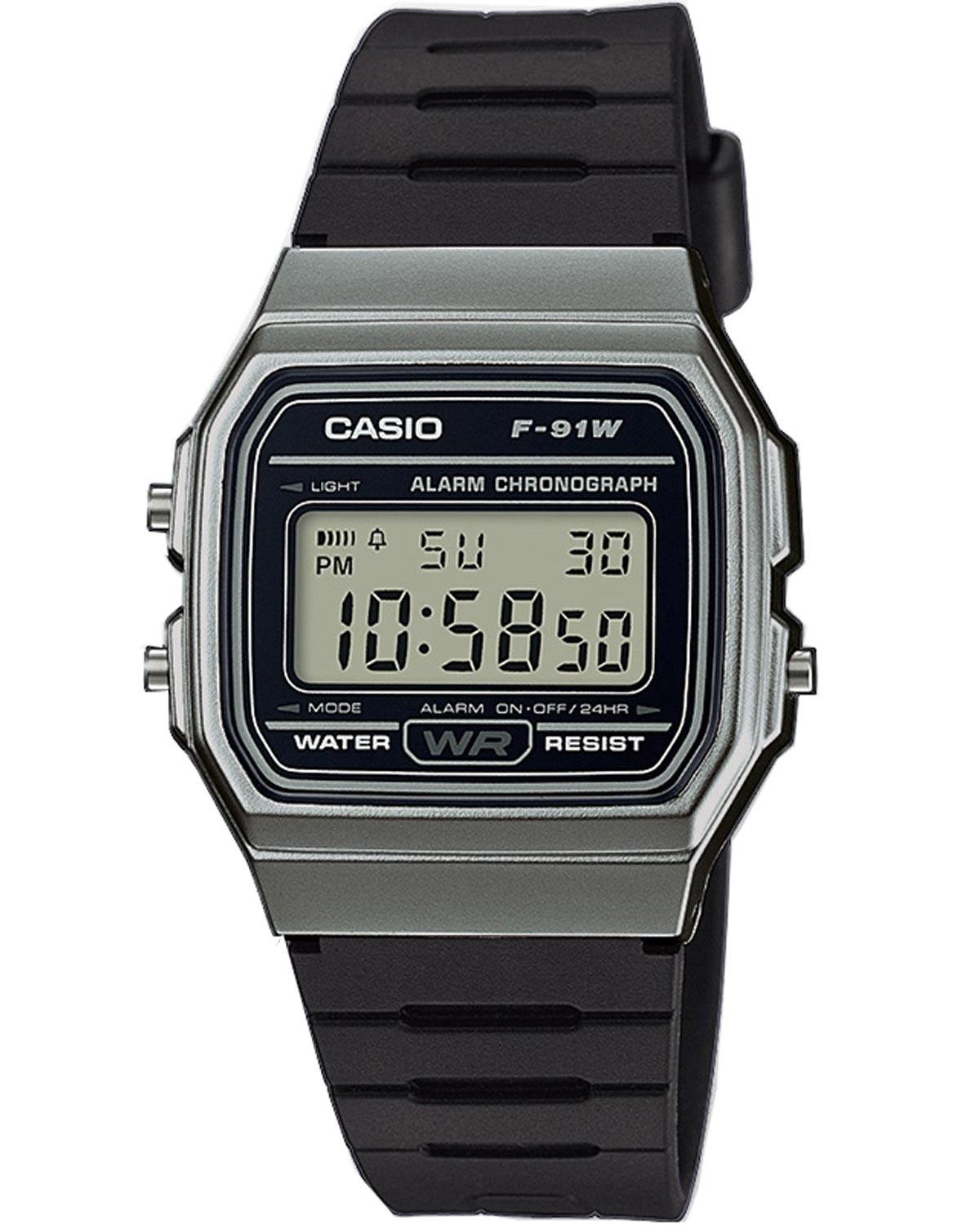 CASIO Collection Chronograph - F-91WM-1BEF, Grey case with Black Rubber Strap