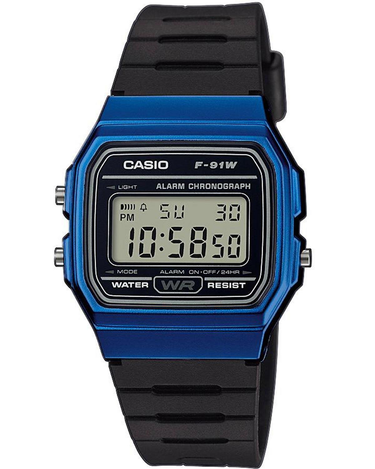 CASIO Collection Chronograph - F-91WM-2AEF, Blue case with Black Rubber Strap