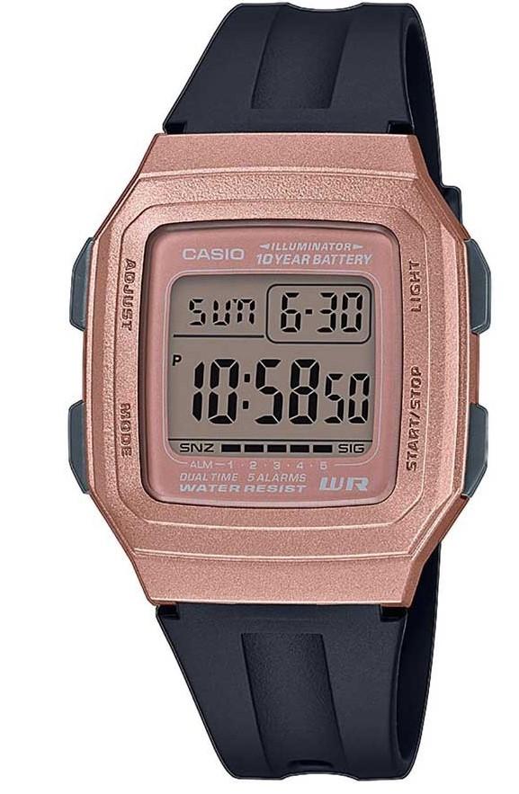 CASIO Collection - F-201WAM-5AVEF, Rose Gold case with Black Rubber Strap