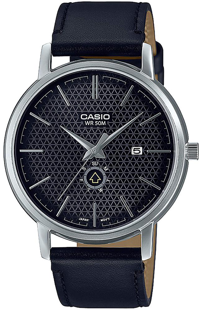 CASIO Collection - MTP-B125L-1AVEF, Silver case with Black Leather Strap