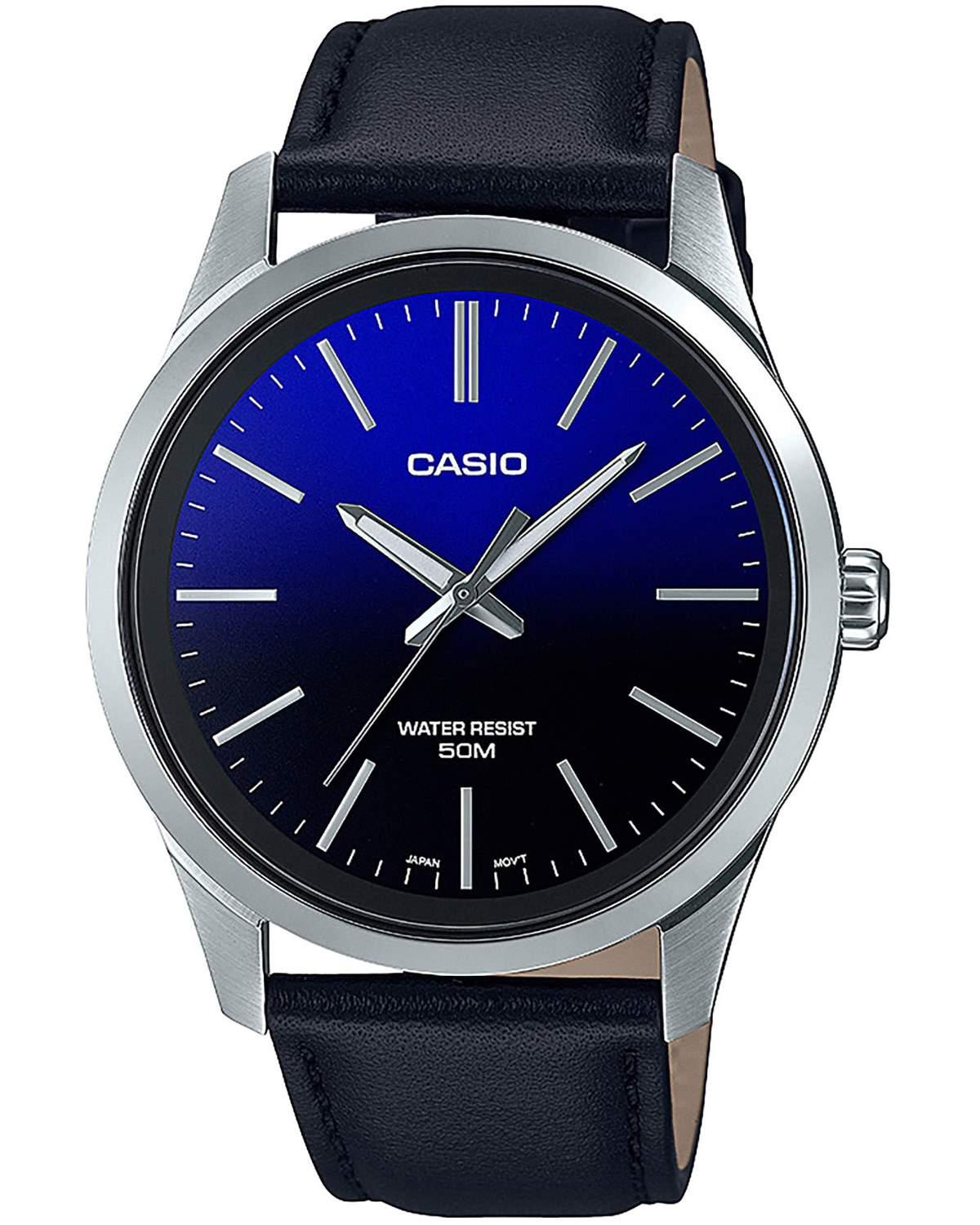 CASIO Collection - MTP-E180L-2AVEF, Silver case with Black Leather Strap