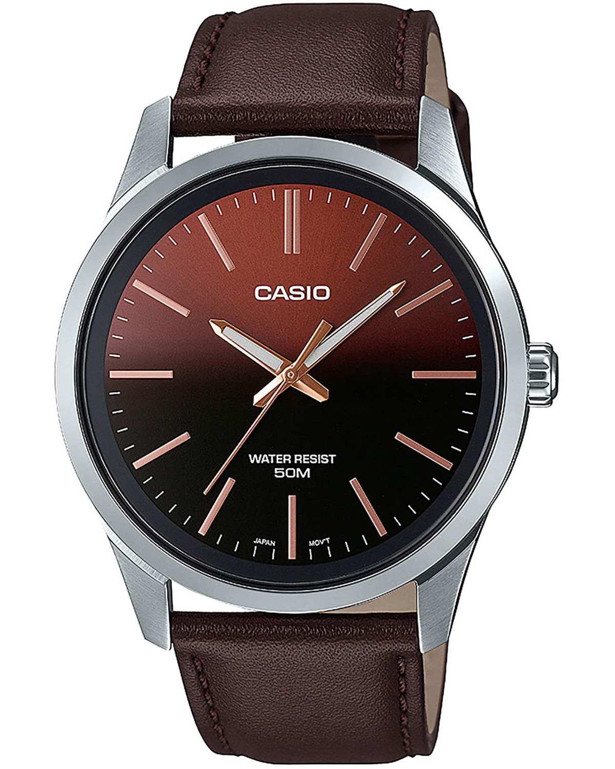 CASIO Collection - MTP-E180L-5AVEF, Silver case with Brown Leather Strap