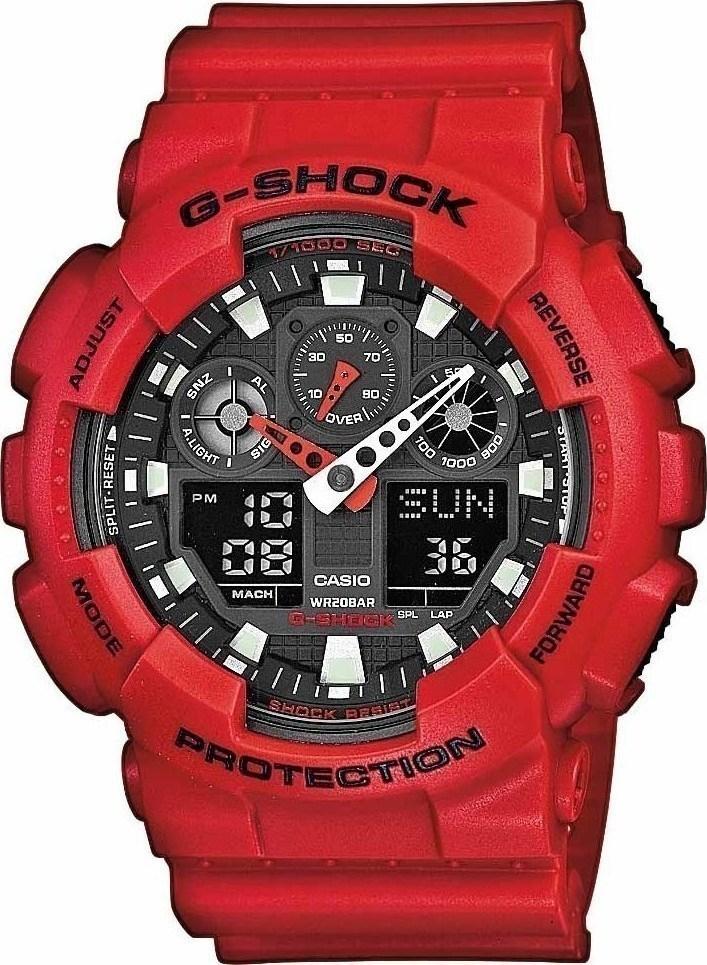 CASIO G-Shock Chrono - GA-100B-4AER Red case, with Red Rubber Strap