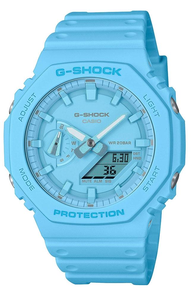 Casio CASIO G-Shock Chronograph - GA-2100-2A2ER Light Blue case with Pink Rubber Strap