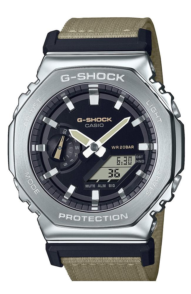 CASIO G-Shock Chronograph - GM-2100C-5AER Silver case with Brown Fabric Strap