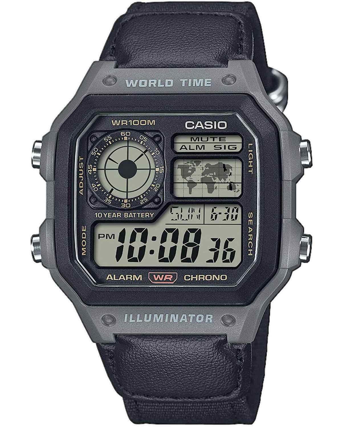 Casio CASIO Standard Dual Time Chronograph -AE-1200WHUB-8AVEF Gray case with Black Fabric Strap