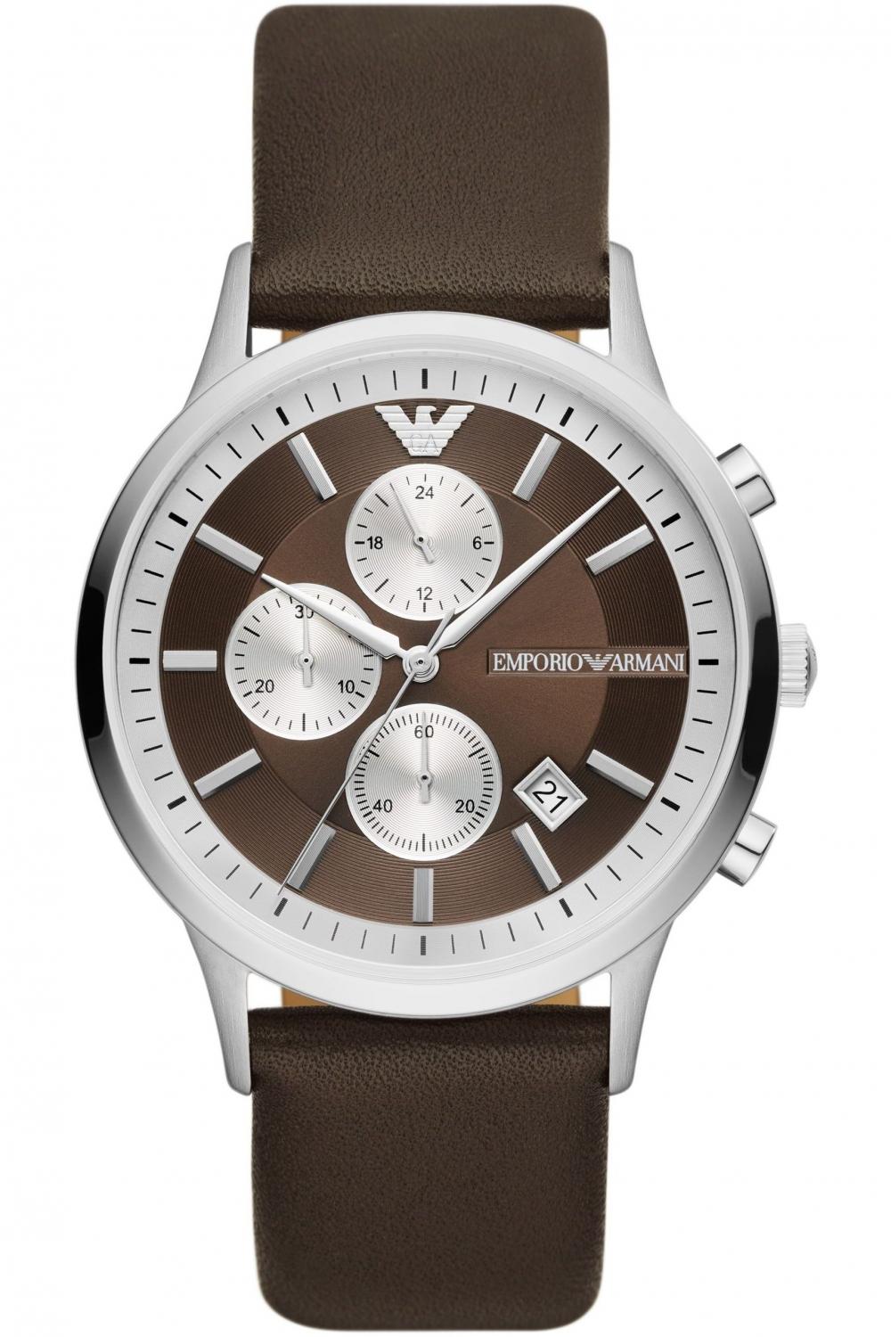 Emporio Armani EMPORIO ARMANI Renato Chronograph - AR11490, Silver case with Brown Leather Strap