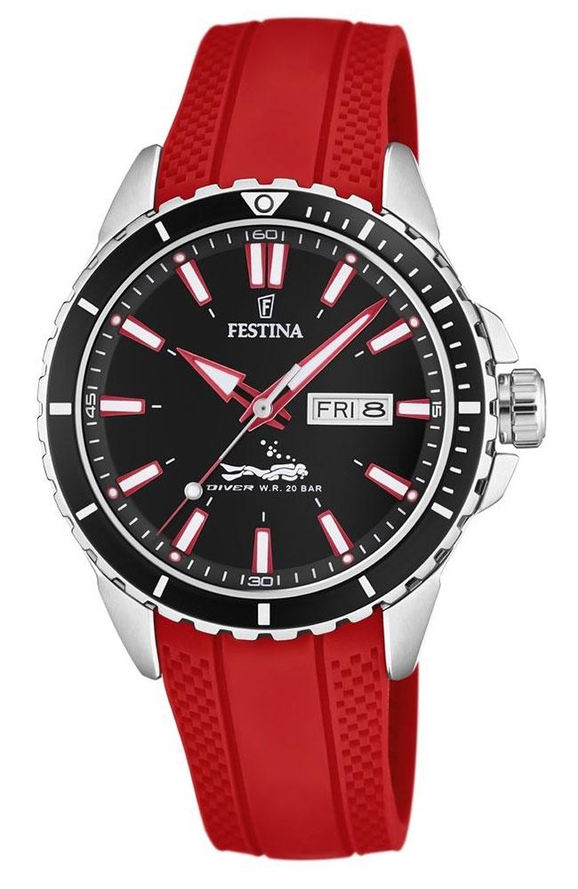 FESTINA Divers - F20378/6, Silver case with Red Rubber Strap
