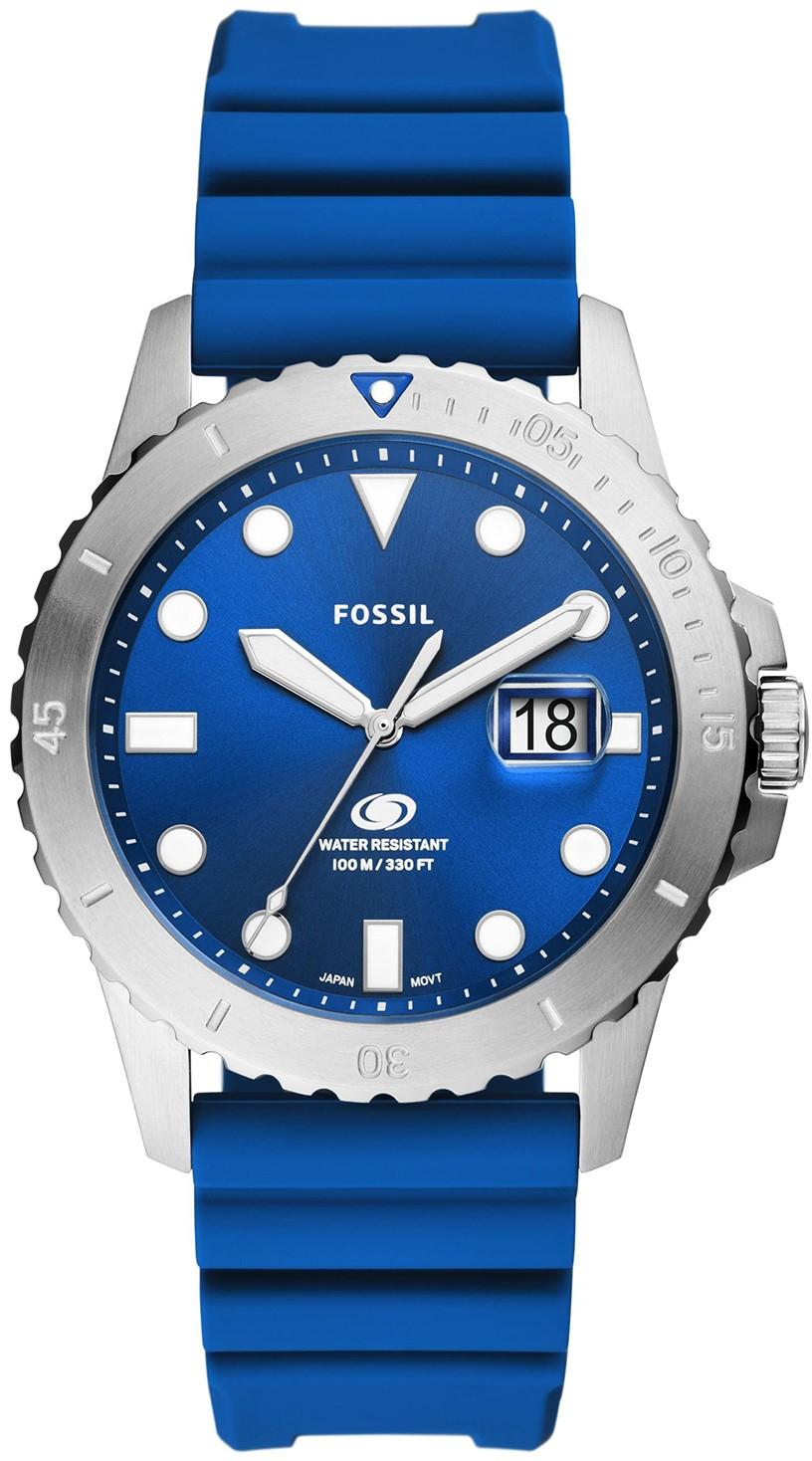 Fossil Blue - FS5998, Silver case with Blue Rubber Strap