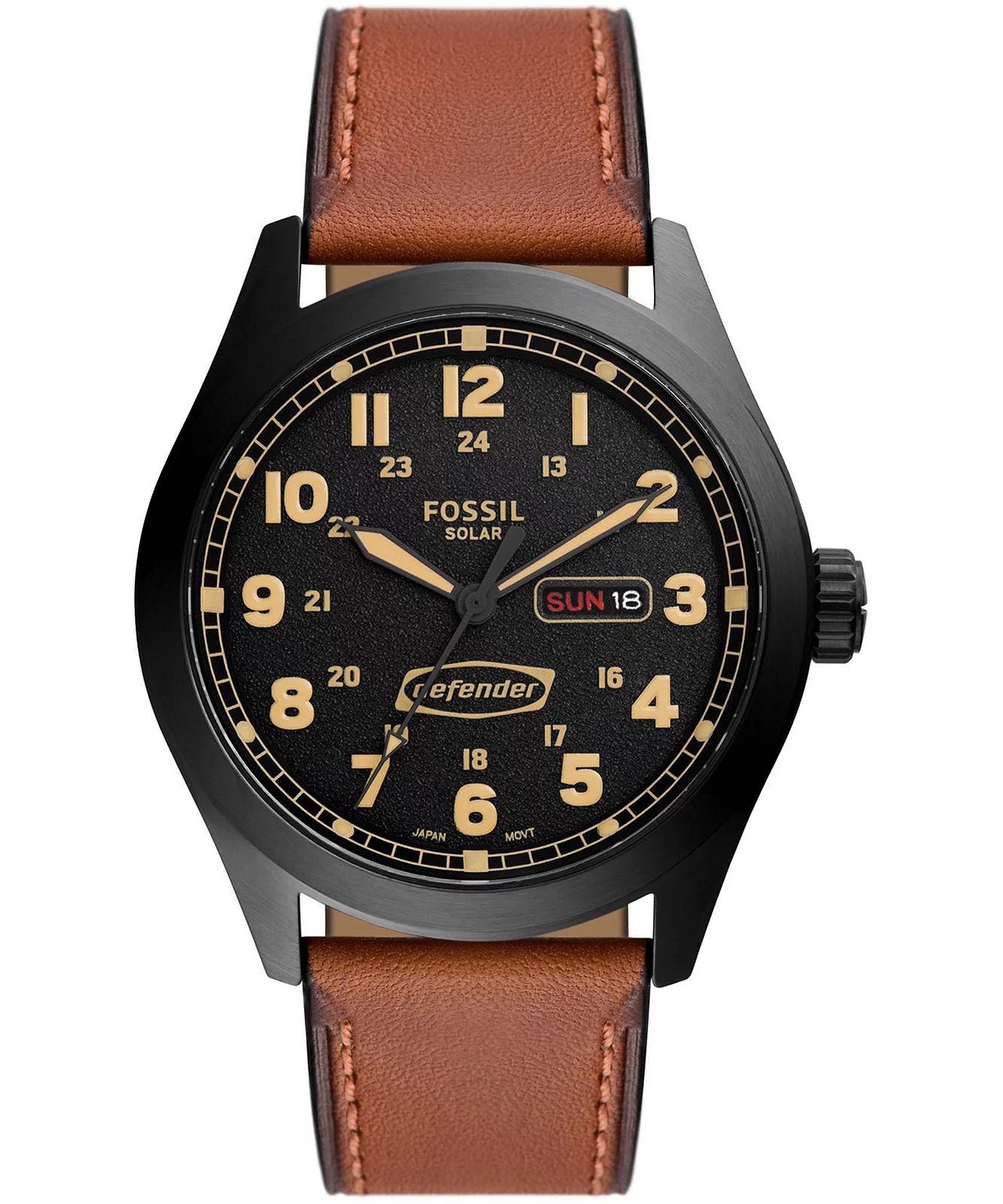 Fossil Defender Solar - FS5978, Black case with Brown Leather Strap