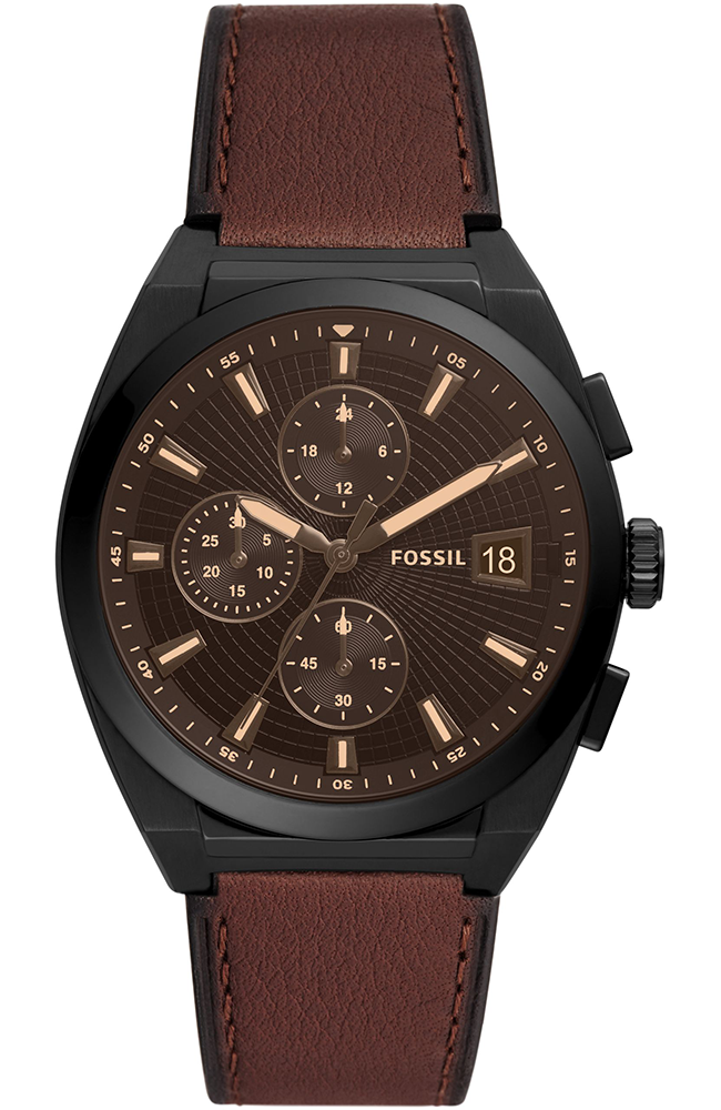 Fossil Everett Chronograph - FS5798, Black case with Brown Leather Strap