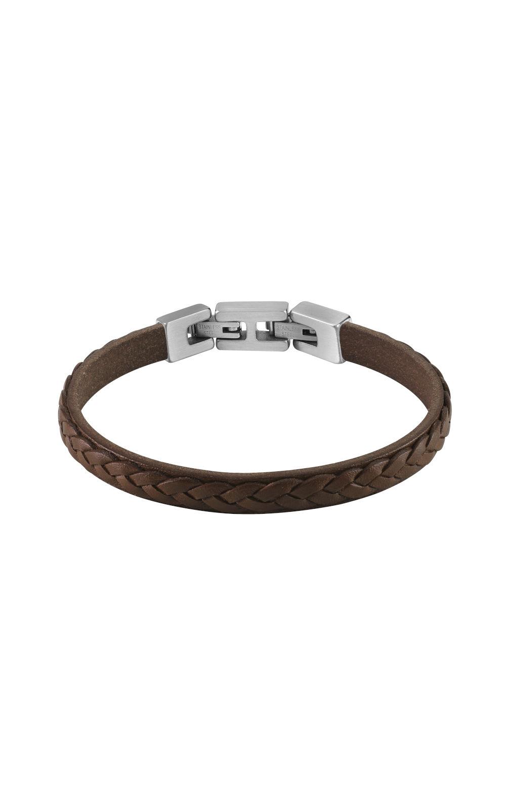 GUESS STEEL Βραχιόλι από Ανοξείδωτο ατσάλι & Δέρμα Brown JUMB02143JWSTTMT/U