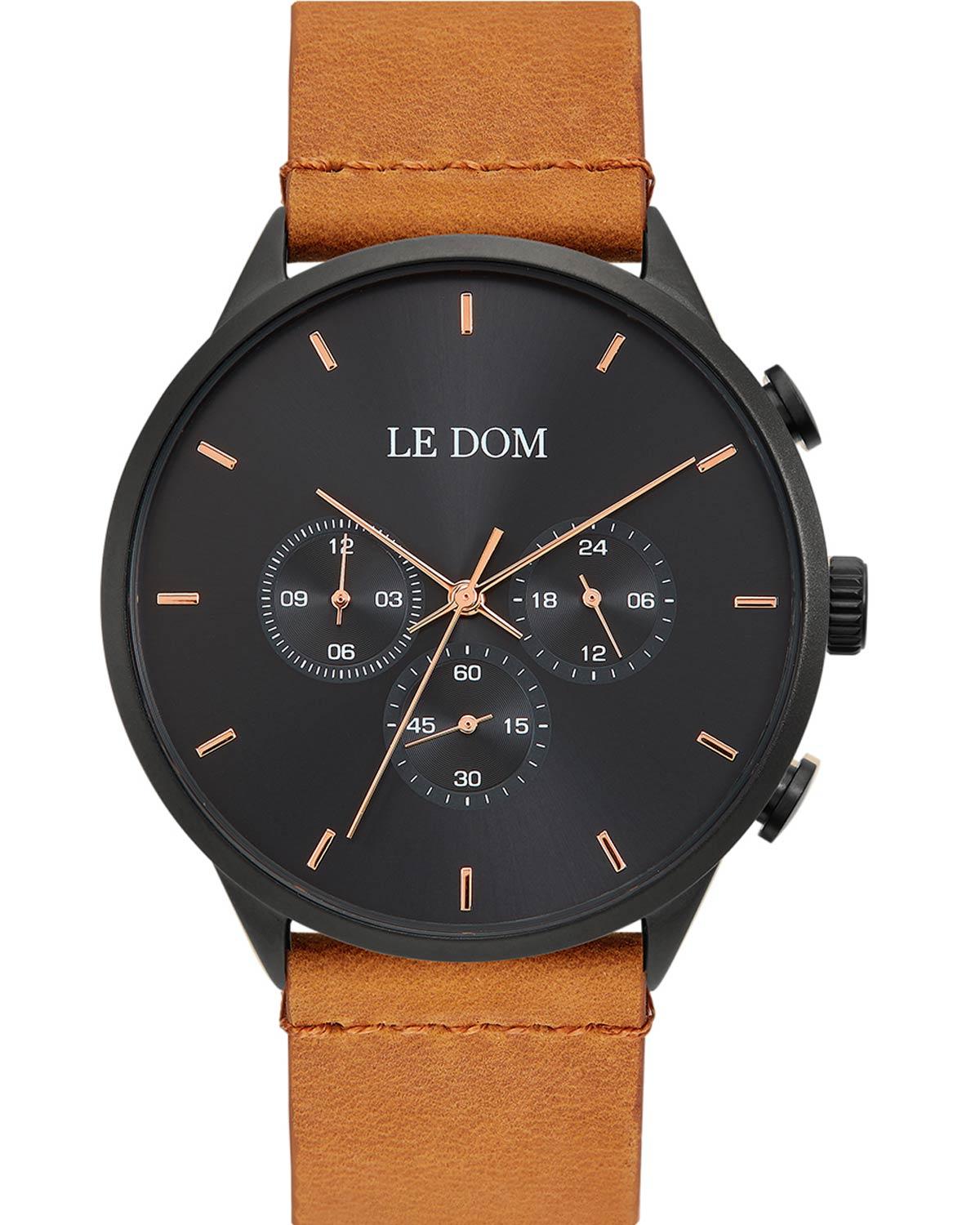 Le Dom LE DOM Principal Chronograph - LD.1436-9, Black case with Brown Leather Strap