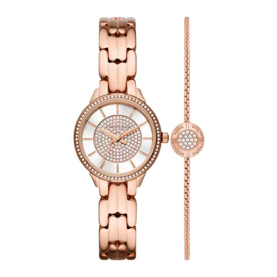 MICHAEL KORS Allie Crystals Gift Set - MK1039, Rose Gold case with Stainless Steel Bracelet