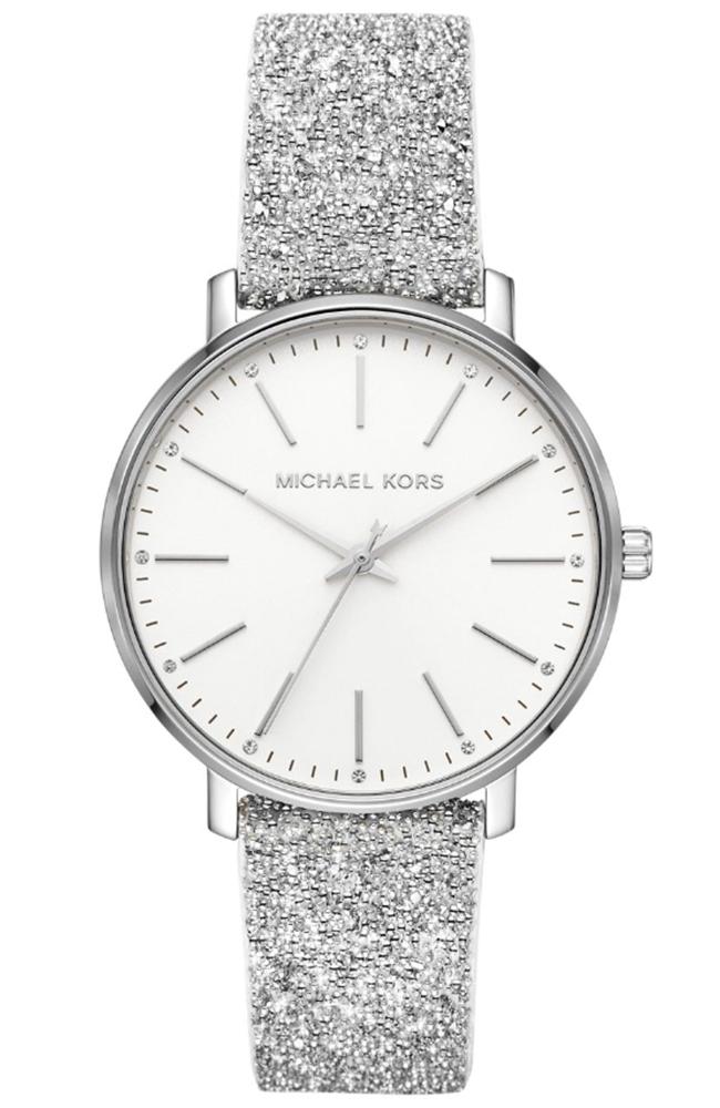 MICHAEL KORS Pyper Crystals - MK2877, Silver case with Silver Leather Strap