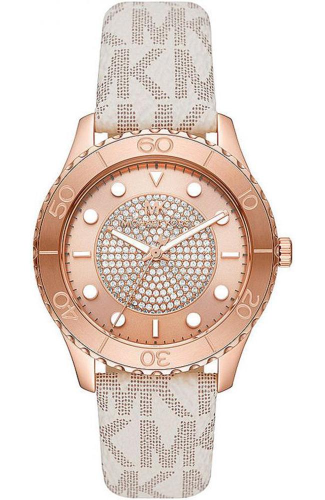 MICHAEL KORS Runway Crystals - MK6980, Rose Gold case with Beige Leather Strap