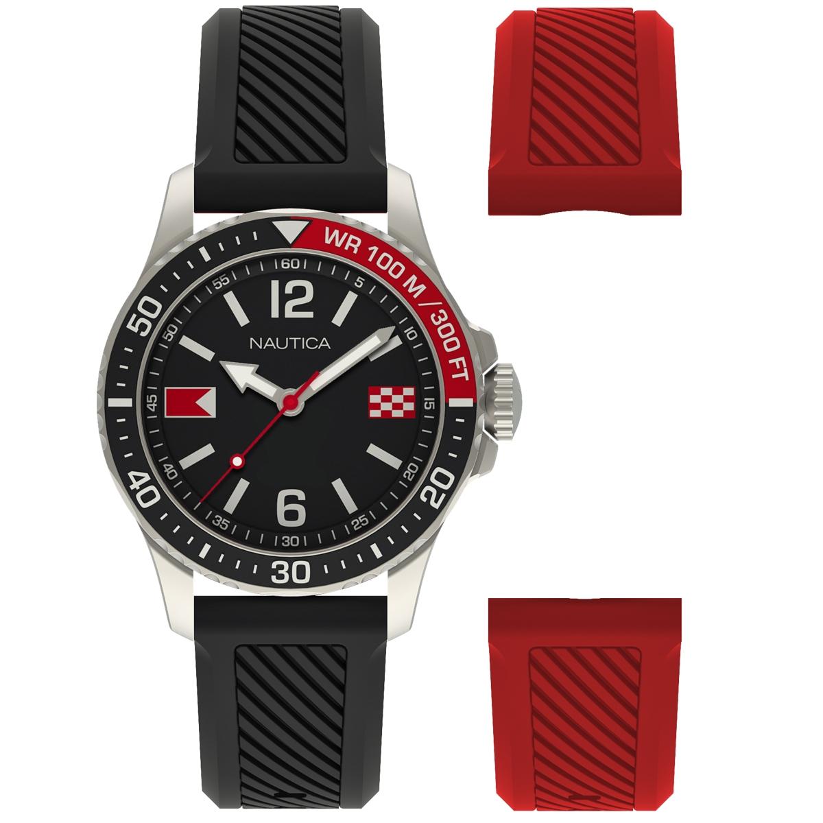 NAUTICA Freeboard Flags Gift Set - NAPFRB926, Silver case with Stainless Steel Bracelet