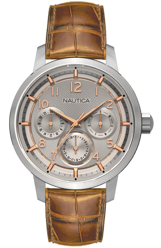 NAUTICA NTC15 Multi II - NAD13544G , Silver case, with Brown Leather Strap