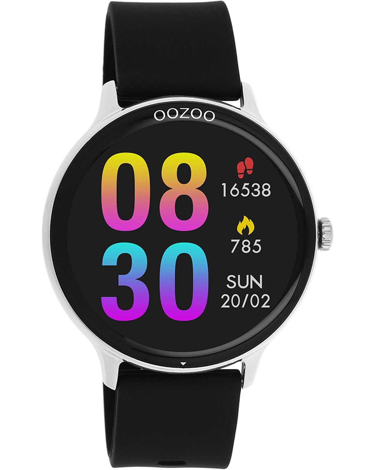 Oozoo OOZOO Smartwatch - Q00130, Silver case with Black Rubber Strap