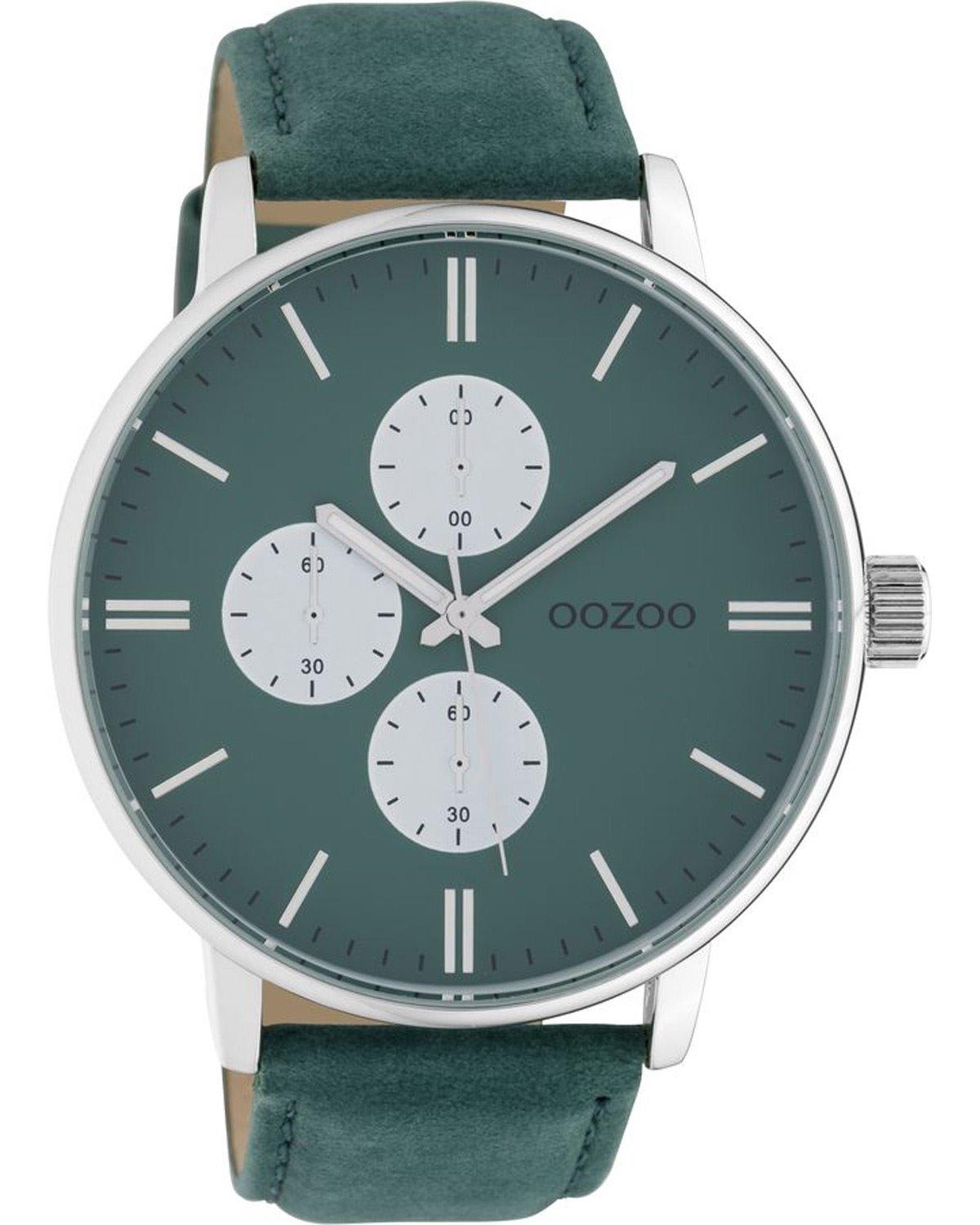 Oozoo OOZOO Timepieces - C10313, Silver case with Green Leather Strap