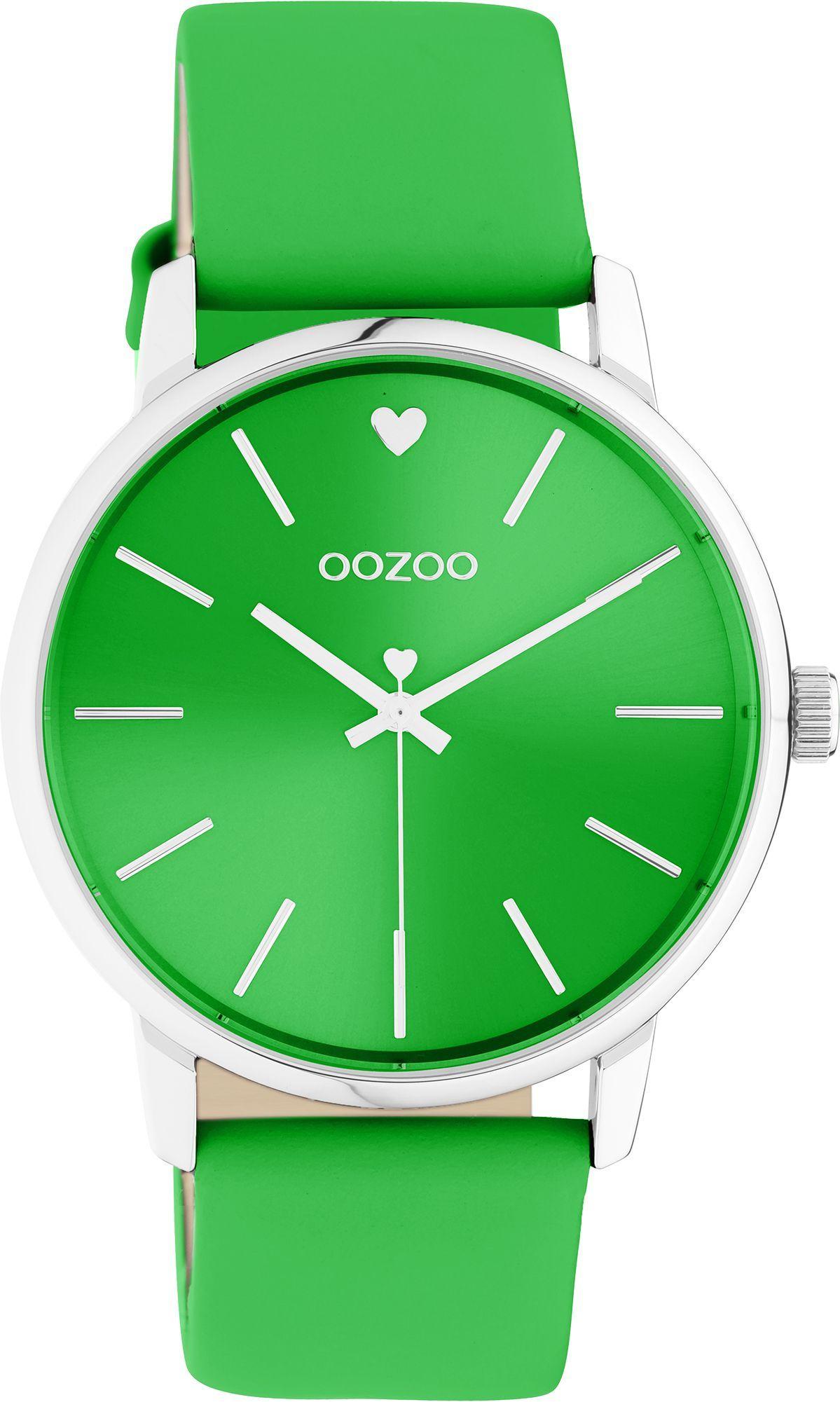 OOZOO Timepieces - C10988, Silver case with Green Leather Strap 31189