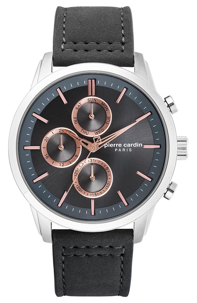 PIERRE CARDIN Champerret Mens - PC902741F05, Silver case with Black Leather Strap 22026
