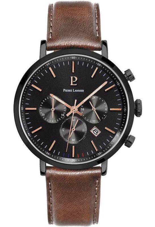PIERRE LANNIER Baron Chronograph - 222G434 Black case with Brown Leather strap