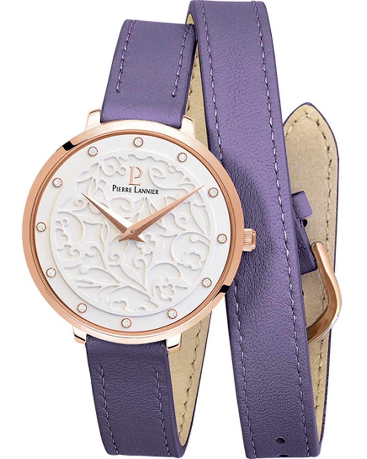 PIERRE LANNIER Eolia Crystals - 043K909 Rose Gold case with Purple Leather strap