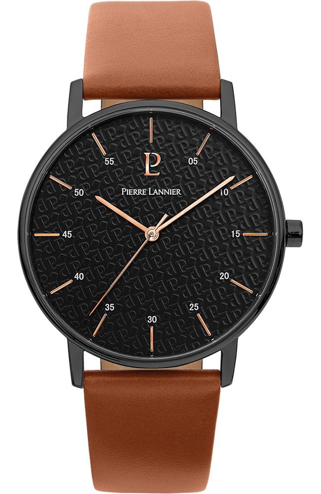 PIERRE LANNIER Mens 203F434 Black case with Brown Leather strap