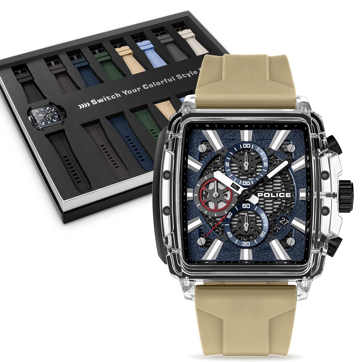 POLICE Clout Octet Chronograph Gift Set PEWGO00776X1, Τransparent case with Multicolor Rubber Strap