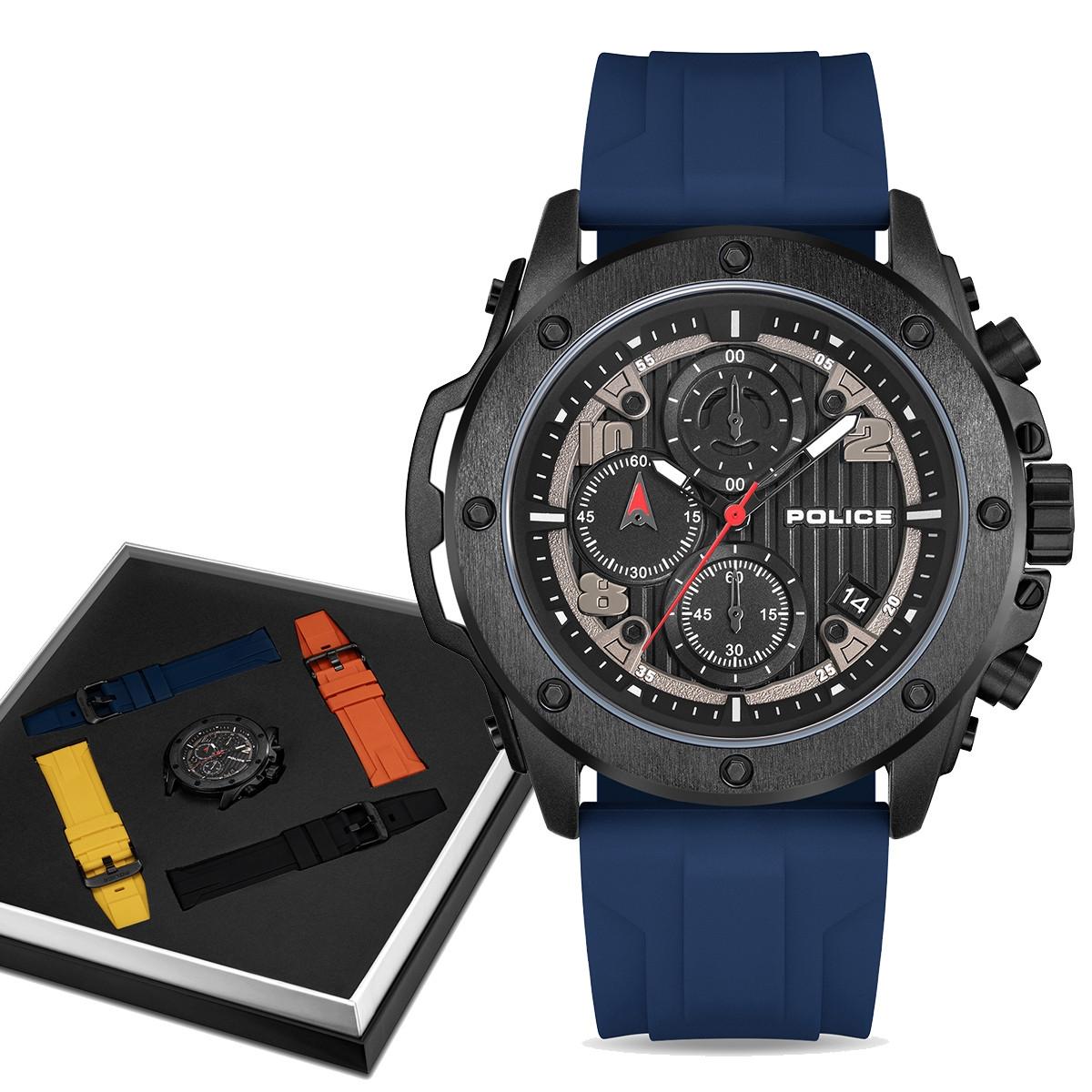Police POLICE Clout Orb Chronograph Gift Set - PEWGO00777X1, Black case with Multicolor Rubber Strap