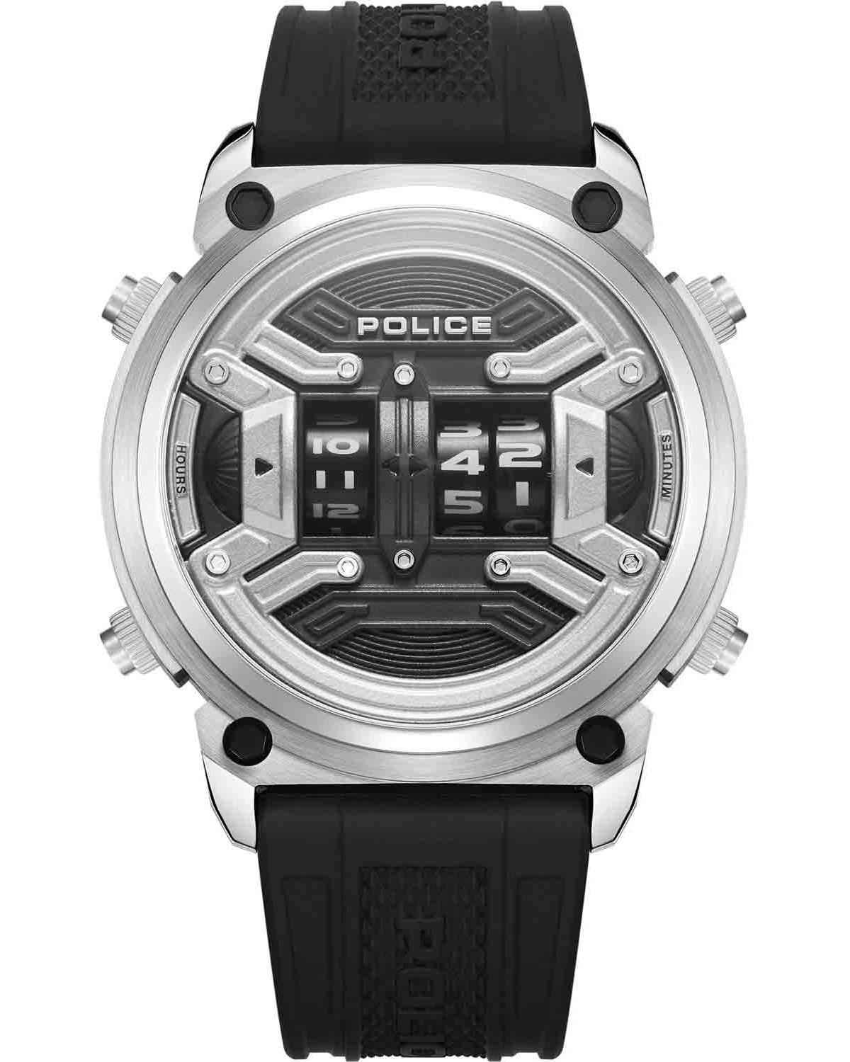 POLICE Rotor - PEWJP2228503 Silver case with Black Rubber Strap