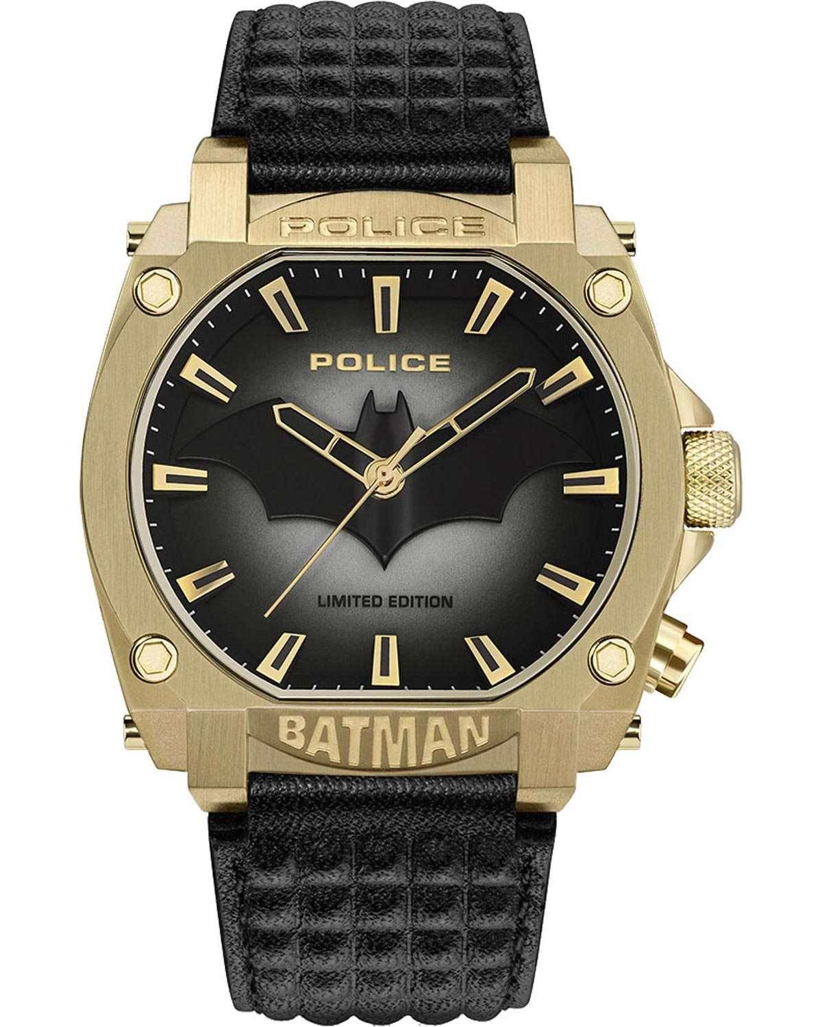 POLICE X BATMAN Forever Limited Edition - PEWGD0022602, Gold case with Black Leather Strap