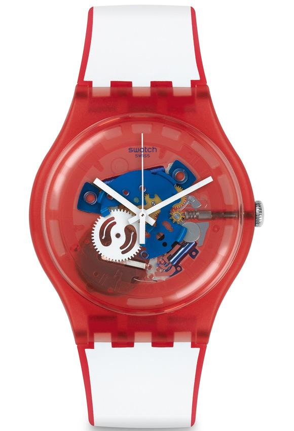 SWATCH Clownfish - SUOR102 , Red Case with White & Red Rubber Strap