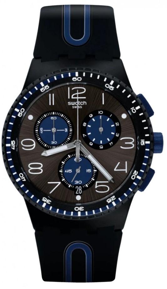 Swatch SWATCH Kaicco Chronograph - SUSB406, Black case with Black Rubber Strap