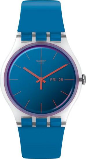 Swatch SWATCH Polablue - SO29K702, Transparent case with White Rubber Strap