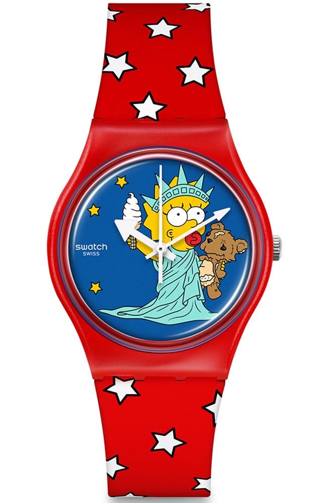 Swatch SWATCH The Simpsons Little Lady Liberty - SO28Z120, Red case with Red Rubber Strap