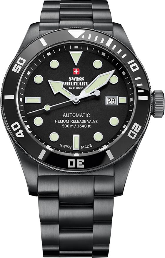 SWISS MILITARY by CHRONO Diver Automatic Mens - SMA34075.04 Black case with Stainless Steel Bracelet
