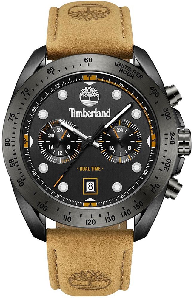 Timberland TIMBERLAND CARRIGAN DUAL TIME - TDWGF2230501, Black case with Brown Leather Strap