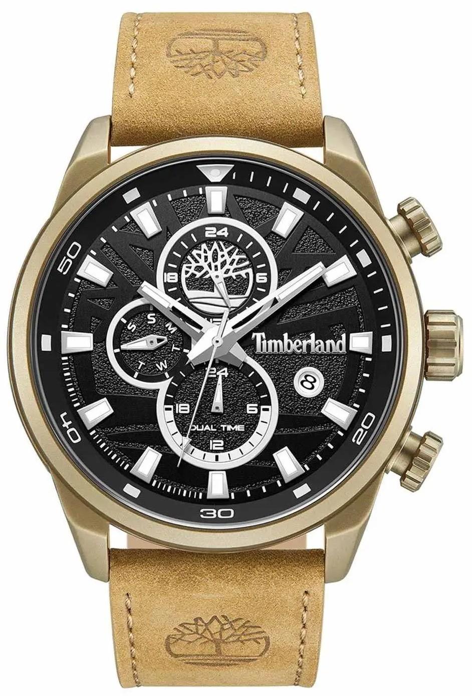 Timberland TIMBERLAND HENNIKER II DUAL TIME - TDWGF0056302, Gold case with Brown Leather Strap