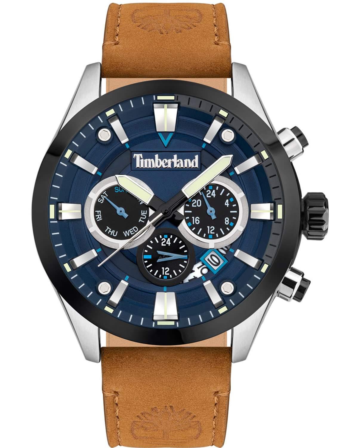 TIMBERLAND TIDEMARK - TDWJF2001901, Silver case with Brown Leather strap