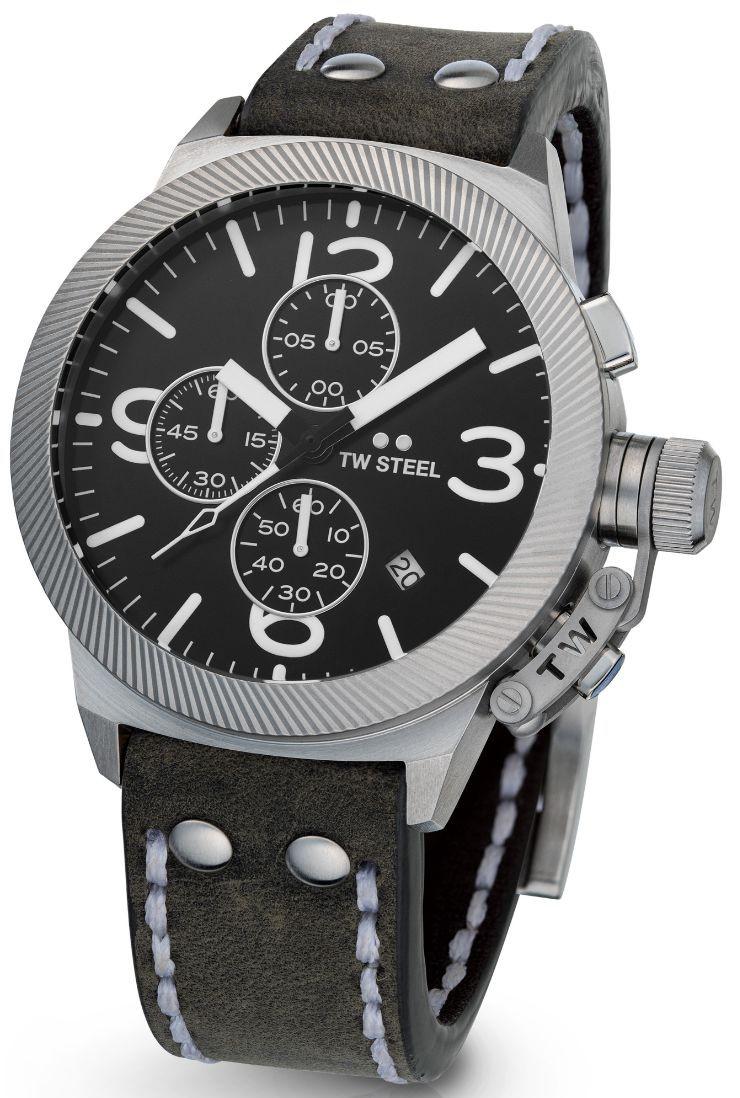 TW Steel TW STEEL Canteen Chronograph - CS105, Silver case with Grey Leather Strap