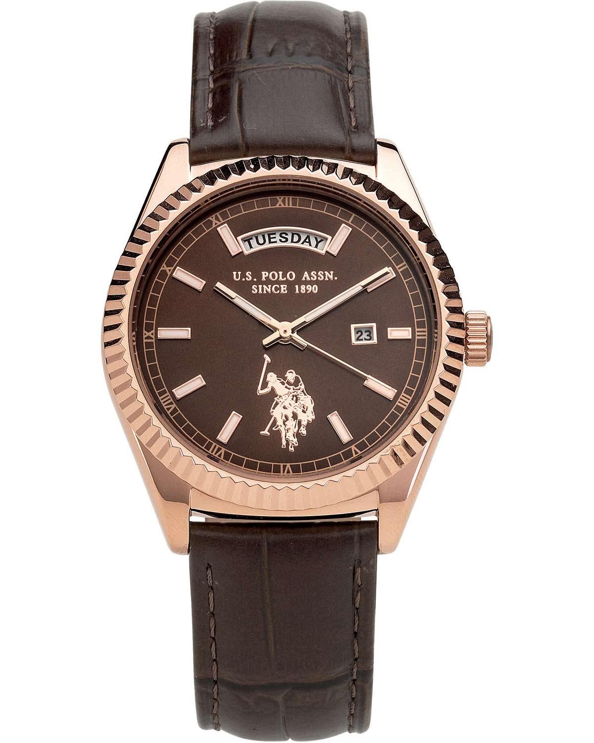 U.S. POLO Aram - USP3111BR, Rose Gold case with Brown Leather Strap