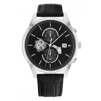 TOMMY HILFIGER Weston - 1710502,  Silver case with Black Leather Strap