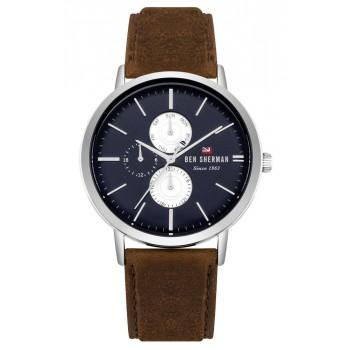 BEN SHERMAN The Dylan Multifunction - WBS104UT,  Silver case with Brown Leather Strap