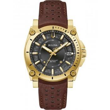BULOVA Precisionist - 97B216, Gold case with Brown Leather Strap